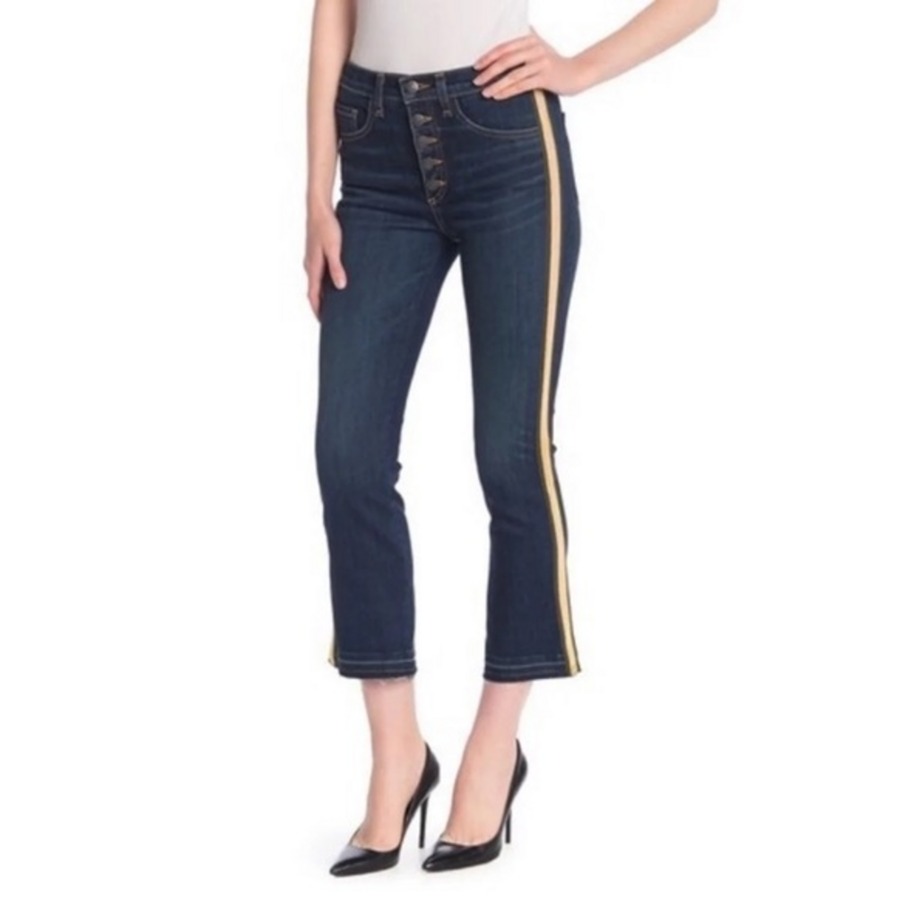 NWT Veronica Beard‎ Carolyn Blue Wash Gold Side Stripes High Rise Jeans 25